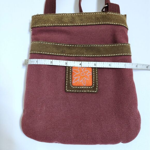 Sherpani Clover Canvas Suede Trim Crossbody Purse Bag -9x7.5x1 Purple Brown - Picture 9 of 10